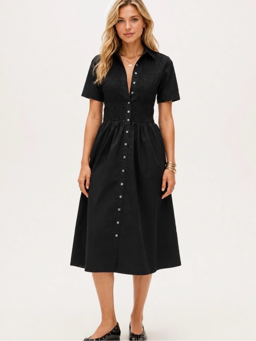 J. Crew Elsie Shirt Dress Cotton Poplin Black Size S $168 Retro Trad Wife MINT